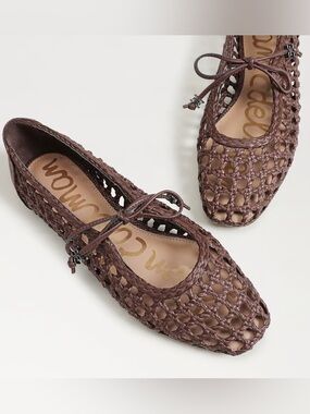 Sam Edelman Marcie Woven Ballet Flats with Bow - Terazzo Brown Weave